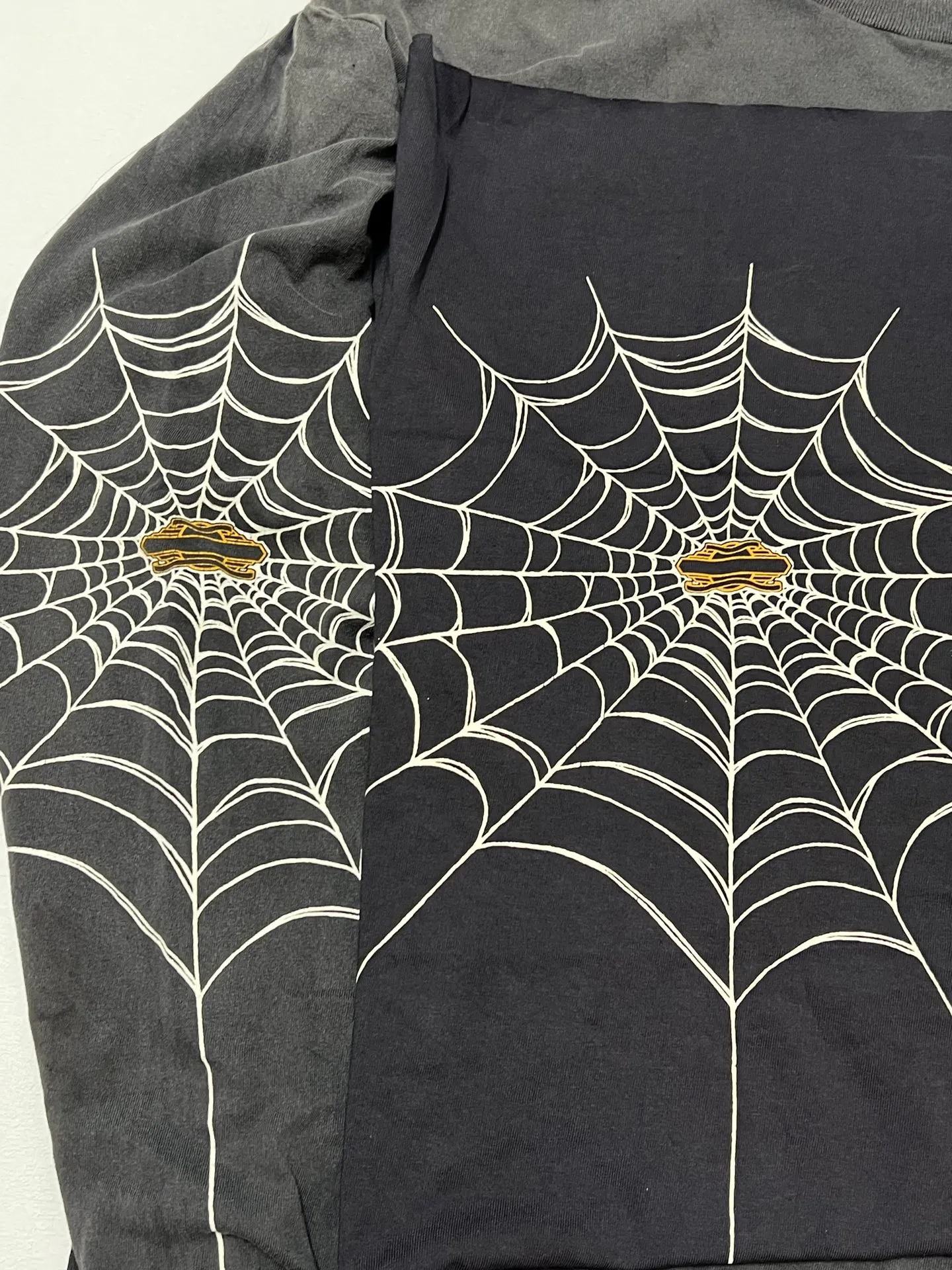Authentic level printing technology SAINT Mxxxxxx × TEFLON DISCO ML_LS TEE/INSANITY/BLK Spider web INSANITY distressed long sleeves washed black S-XL
